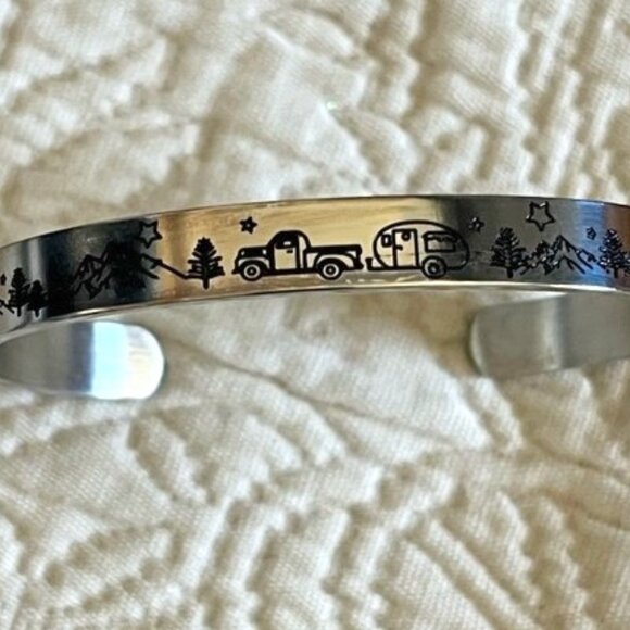 Happy Camper Wilderness Edition Cuff Bracelet - Aluminum - Brand New - Picture 8 of 14